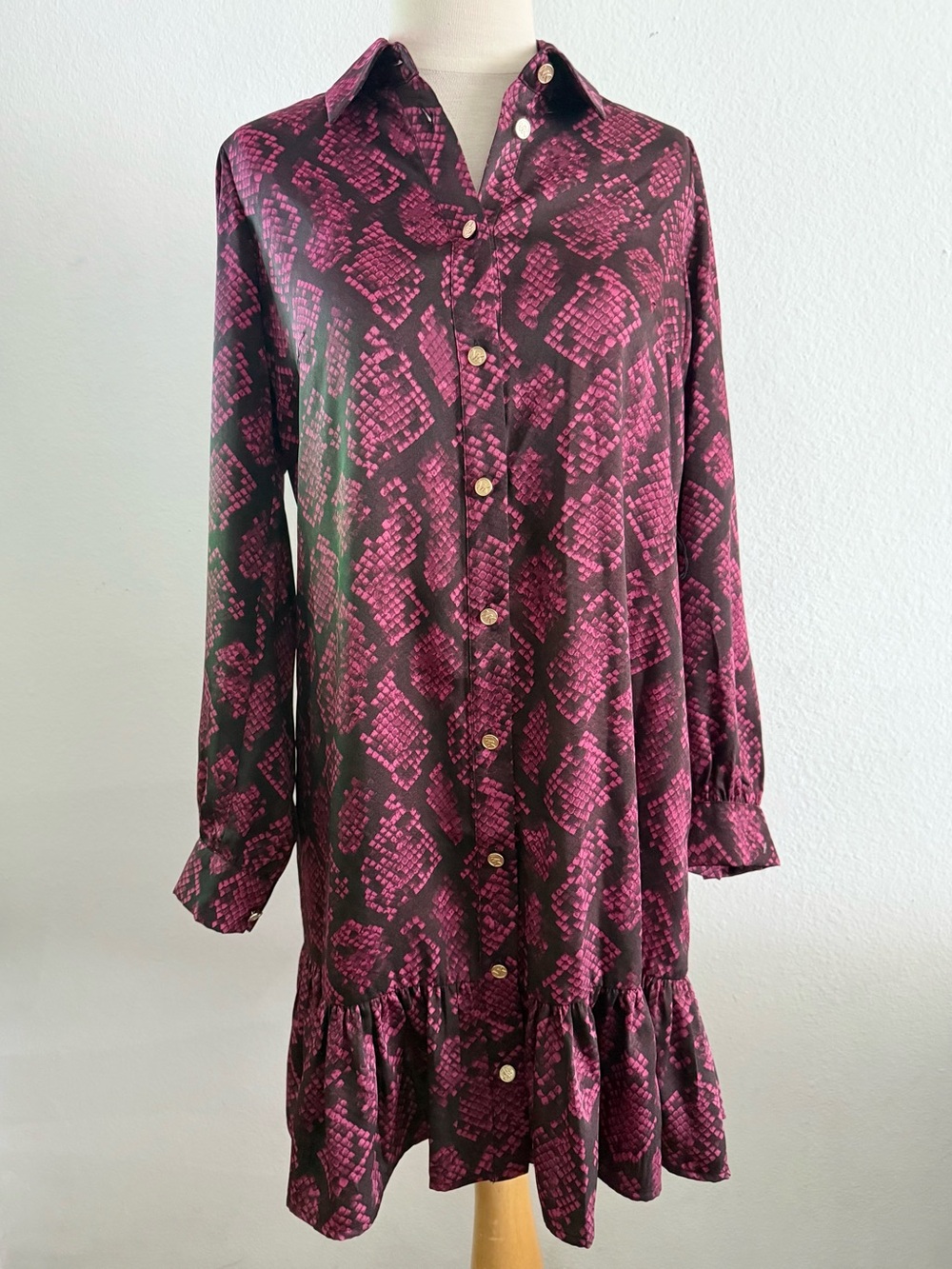 Michael Kors Women's Button-Front Shirt Dress in Burgundy Snake Print